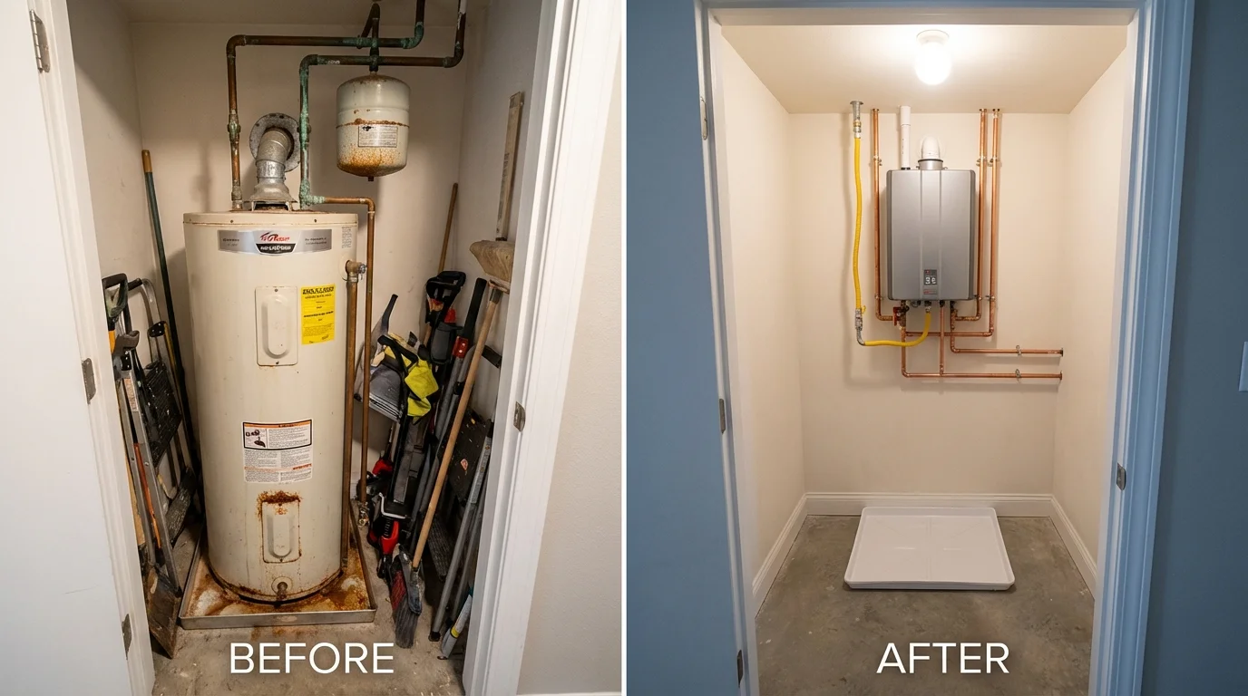 Tank water heater versus wall-mounted tankless unit comparison for Taylorville, IL homeowners